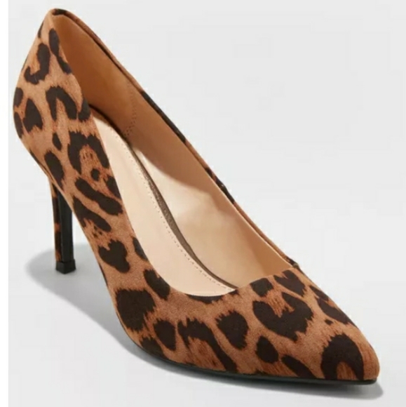 WOMEN'S POINTED TOE CHEETAH PRINT HEELS PUMPS - Picture 1 of 2